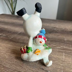 Ceramic Resin Christmas Snowman Fireplace Stocking Holder Hook.